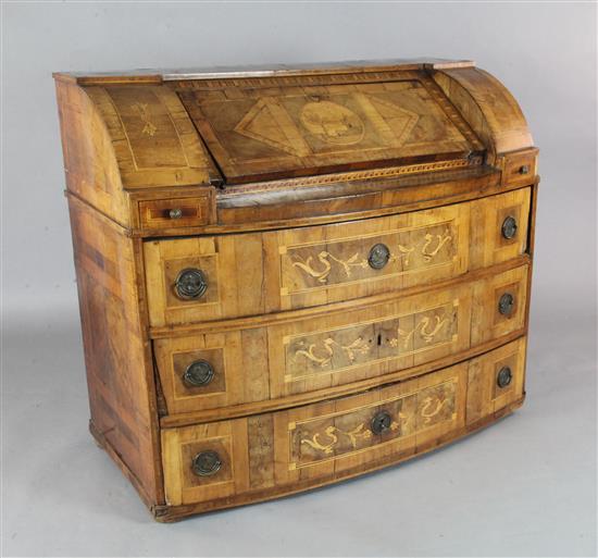 A late 18th century North Italian walnut and fruitwood bureau, W.4ft 1.5in. D.2ft 2in. H.,3ft 7.5in.
